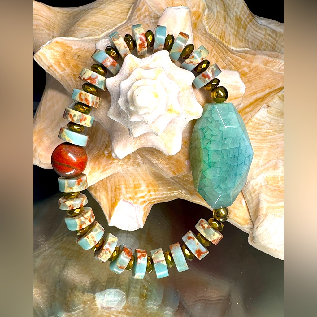 Sky Blue Jasper Dragon Veins Natural Bracelet Size 7 65$
